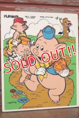 ct-210101-09 Three Little Pigs / Playskool 1970's Wood Frame Tray Puzzle