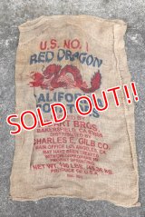 dp-200301-19 RED DRAGON CALIFRONIA POTATOES / Vintage Burlap Potato Bag D