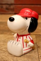 ct-240214-02 Snoopy / Determined 1970's Ceramic Bank "Baseball"