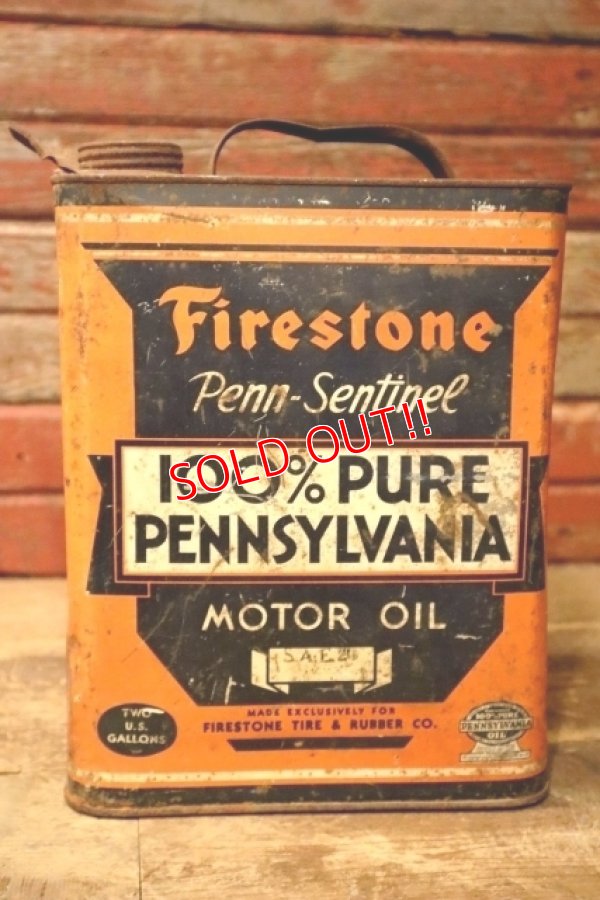 画像1: dp-240911-59 Firestone 1940's 100% PURE PENNSYLVANIA MOTOR OIL TWO U.S. GALLONS CAN