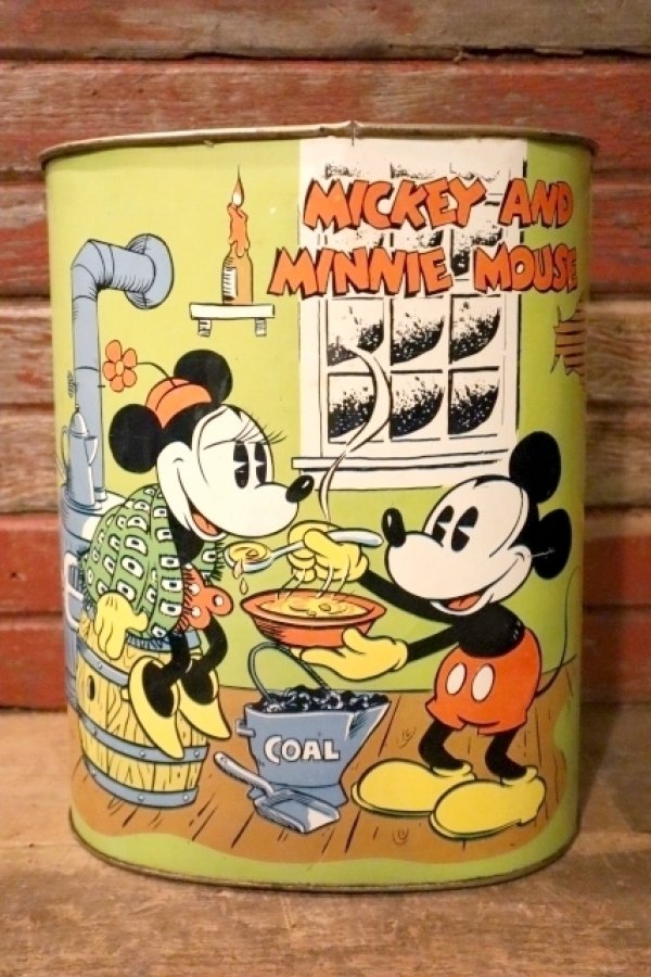 画像1: ct-240911-02 Mickey Mouse & Minnie Mouse / CHEINCO 1970's Tin Trash Box