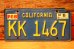 画像1: dp-241106-30 License Plate 1980's CALIFORNIA "KK 1467" (1)