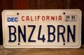 dp-241106-32 License Plate 1990's CALIFORNIA "BZN4BRN"