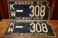 dp-250205-21 License Plate 1951 KANSAS "KW-308" Set