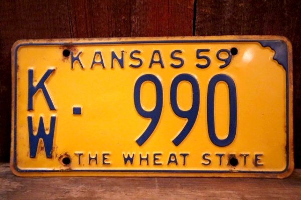 画像1: dp-250205-21 License Plate 1959 KANSAS "KW-990"