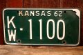 dp-250205-21 License Plate 1962 KANSAS "KW-1100"