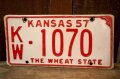 dp-250205-21 License Plate 1957 KANSAS "KW-1070"