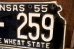 画像3: dp-250205-21 License Plate 1955 KANSAS "KW-259" Set