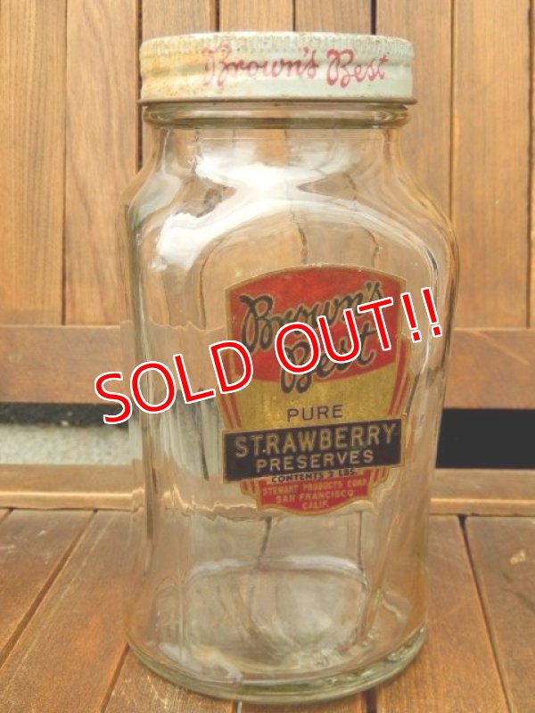 画像1: dp-170422-29 Brown's Best / Vintage Strawberry Preserves Glass Jar