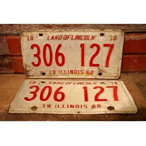 画像: dp-230601-21 License Plate 1968 ILLINOIS "306 127" Set