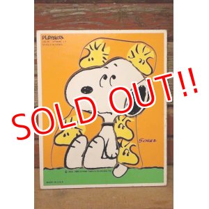 画像: ct-230809-01 Snoopy & Woodstock / Playskool 1980's Wood Frame Tray Puzzle "Beagle Buddies"