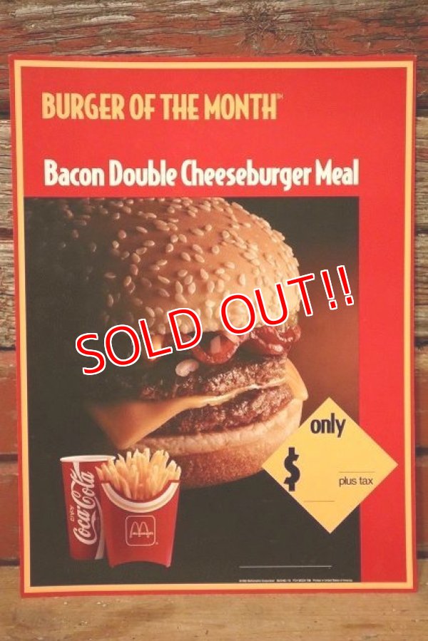 画像1: dp-230901-45 McDonald's / 1992 Menu Sign "Bacon Double Cheeseburger Meal"