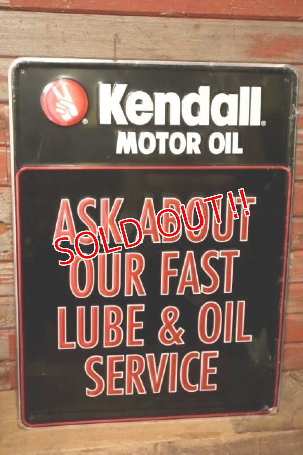 画像1: dp-231012-18 Kendall MOTOR OIL / 1980's Metal Sign "ASK ABOUT OUR FAST LUBE & OIL SERVICE"