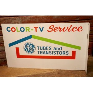 画像: dp-240101-40 GENERAL ELECTRIC / 1960's-1970's COLOR TV-Service W-side Metal Sign