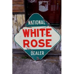 画像: dp-240207-21 NATIONAL DEALER WHITE ROSE / 1950's Gas Station W-Sided Enamel Sign