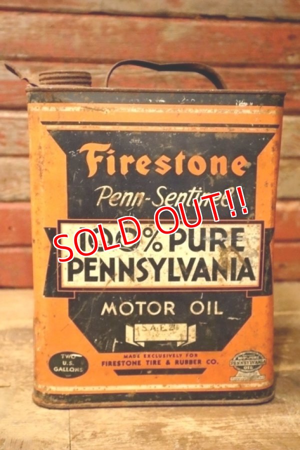 画像1: dp-240911-59 Firestone 1940's 100% PURE PENNSYLVANIA MOTOR OIL TWO U.S. GALLONS CAN