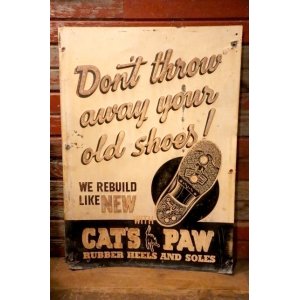 画像: dp-240911-54 CAT'S PAW RUBBER HEELS AND SOLES / 1940's Advertising Metal Sign