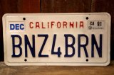 画像: dp-241106-32 License Plate 1990's CALIFORNIA "BZN4BRN"