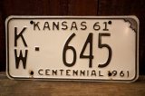 画像: dp-250205-21 License Plate 1961 KANSAS "KW-645"