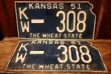 画像: dp-250205-21 License Plate 1951 KANSAS "KW-308" Set